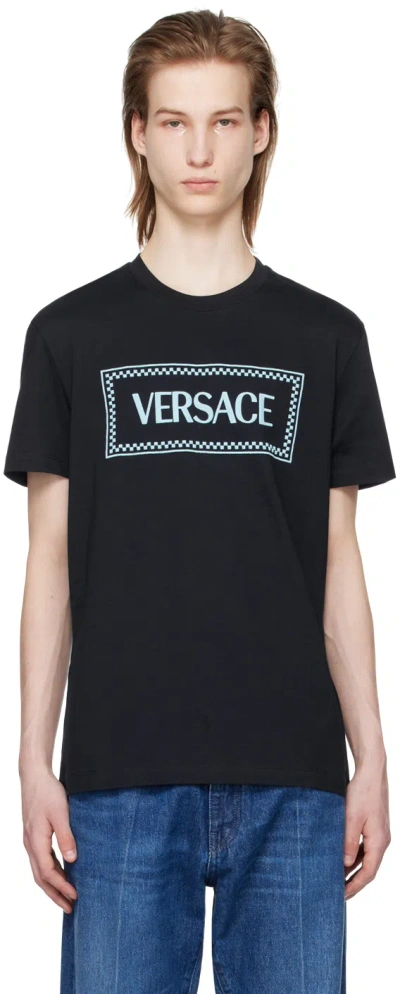 Versace Navy Embroidered T-shirt In 1ui20-navy Blue