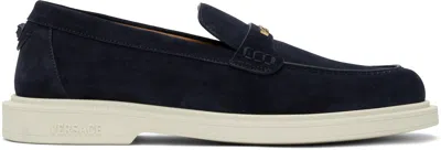 VERSACE NAVY GIULIANO SUEDE LOAFERS