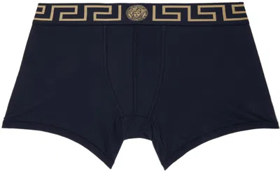 Versace Navy Greca Border Boxers In A70w-blue-gold