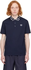 VERSACE NAVY GRECA COLLAR POLO