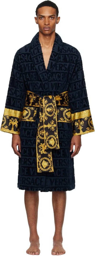 VERSACE NAVY 'I HEART BAROQUE' BATHROBE