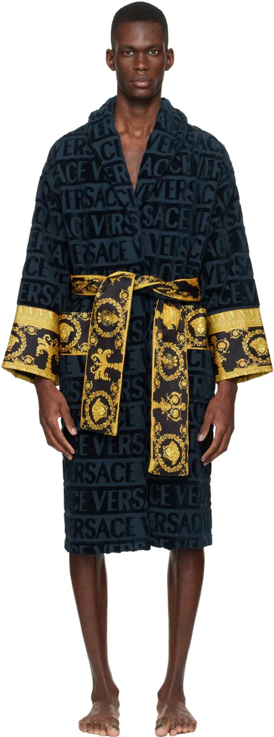 Versace Navy 'i Heart Baroque' Bathrobe In Blue