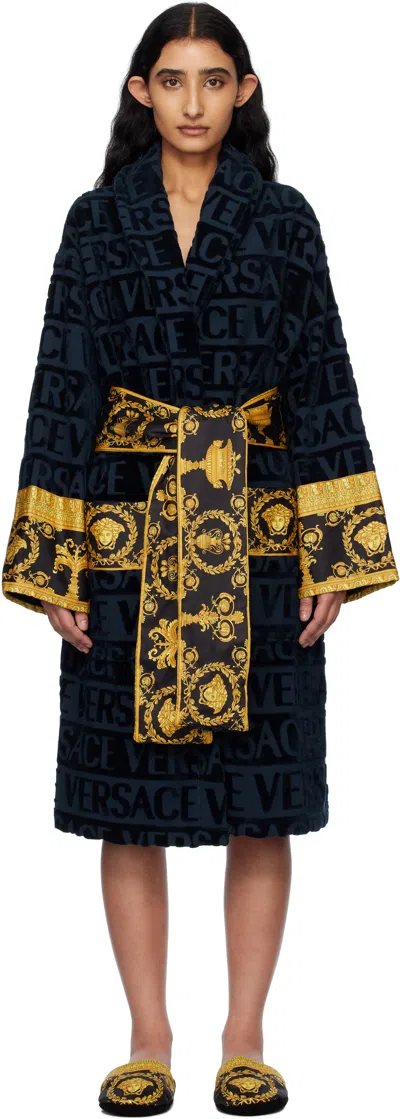 Versace Navy 'i Heart Baroque' Bathrobe In Z4002-blue
