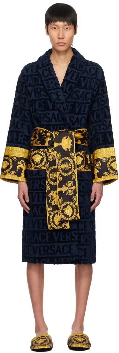 Versace Navy 'i Heart Baroque' Bathrobe In Z4002-blue