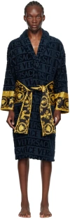 Versace Logo Bathrobe In Blue