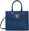 Versace Small La Medusa Denim Tote In 1uc7v-navy Blue-vers