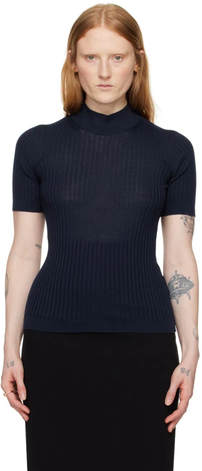 Versace Navy Rib Turtleneck In 1ui20-navy Blue