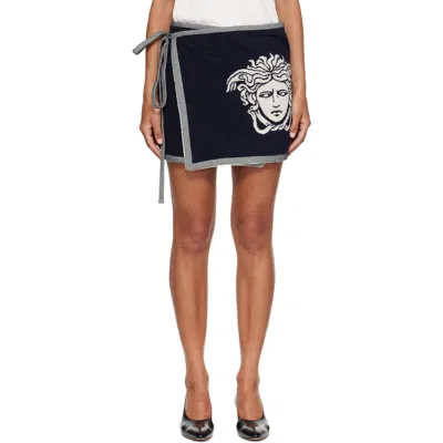 Versace Navy Terry Medusa Jacquard Miniskirt