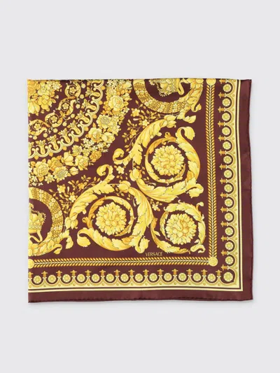 Versace Silk Foulard With Baroque Print In Yellow