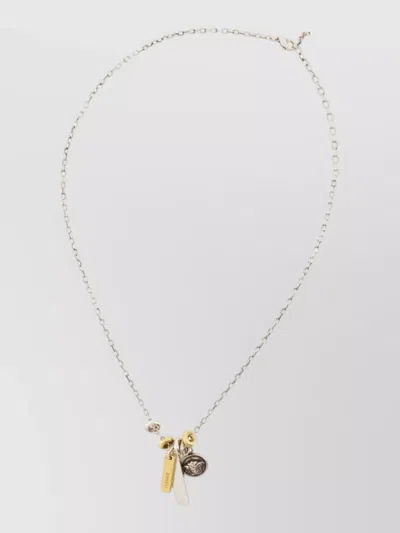 Versace Necklace Metal Chain Brass Mixed Tones Charms In Gold