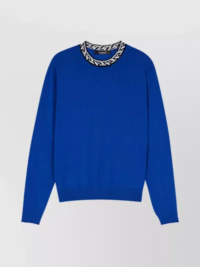Versace Neckline Contrast Long Sleeves Ribbed Cuffs In Blue