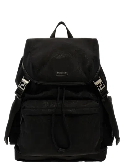 Versace Neo Nylon Jacquard Backpack In Black