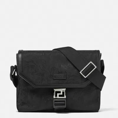 Versace Neo Nylon Jacquard Messenger Bag In Black