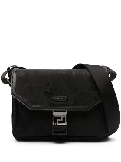 Versace Neo Nylon Jacquard Messenger Bag In Black