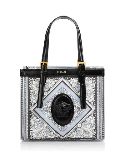 Versace Neoclassic Barocco Canvas & Leather Mini Tote In Gray