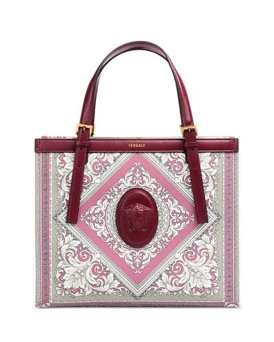 Versace Neoclassic Barocco Canvas & Leather Mini Tote In Pink