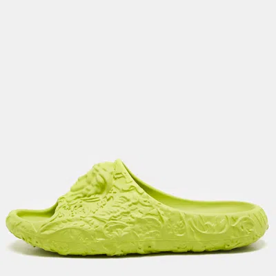 Versace Neon Green Baroque Medusa Embossed Rubber Pool Slide Sandals