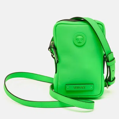 Pre-owned Versace Neon Green Leather Small Medusa Biggie Crossbody Bag