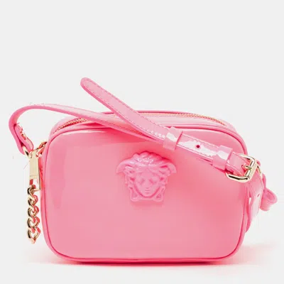 Pre-owned Versace Neon Pink Patent Leather Palazzo Camera Crossbody Bag