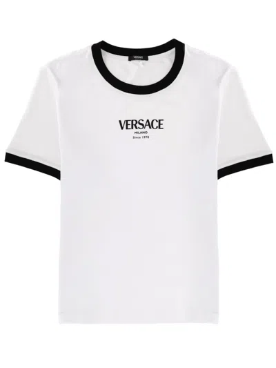 Versace Neutral Fitted Crew Neck Viscose-blend T-shirt In White