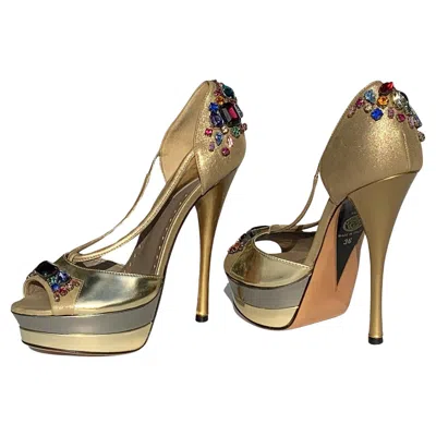Pre-owned Versace New $1495  Leather Gold Embellished Platform Shoes Pumps It 36 - Us 6 In Brown