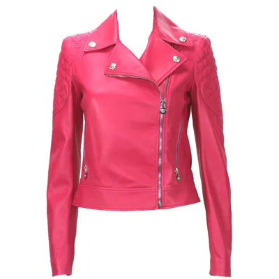 Pre-owned Versace New $6, 495  Hot Pink Quilted Leather Medusa Moto Jacket Italian 38