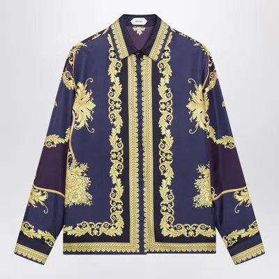 Versace New Barocco Blue Silk Twill Shirt