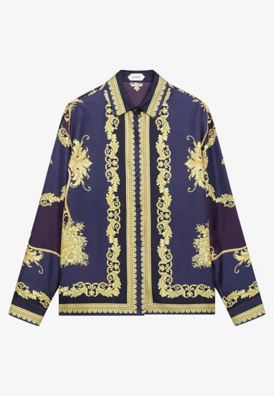 Versace New Barocco Print Long-sleeved Shirt In Multi