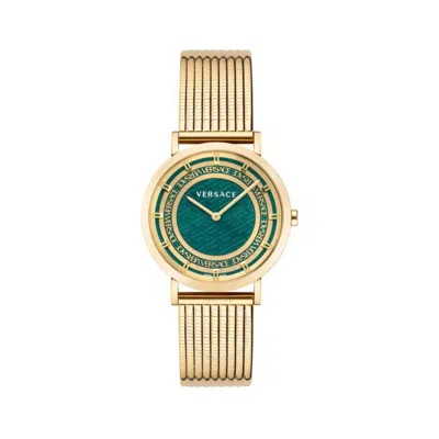 Versace New Generation Quartz Green Guilloche Dial Ladies Watch Ve3m00622 In Green/gold Tone