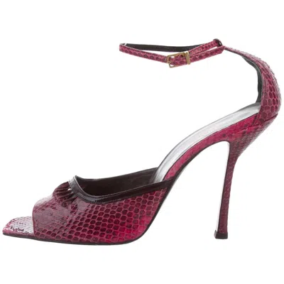 Pre-owned Versace New Gianni  F/w 2000 Raspberry Snakeskin Peep-toe Shoes Sandals 39.5 9.5 In Brown