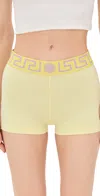Versace Yellow Greca Border Trunk Shorts In Pale Yellow/dusty Lavender