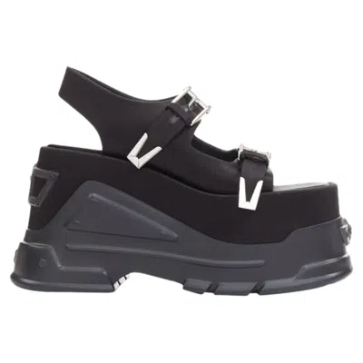 Versace New  Anthem 120 Black Satin Silk Medusa Buckle Platform Sandals Eu38