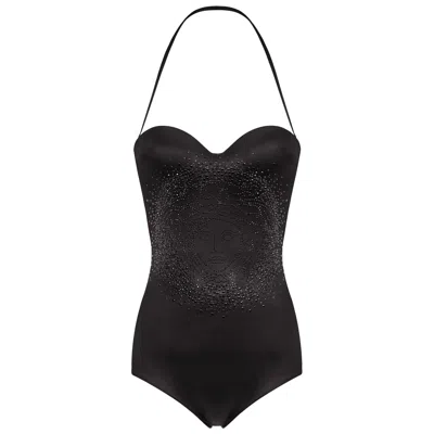 Pre-owned Versace New  Black Jersey Embellished Medusa Swimsuit 1, 2, 4