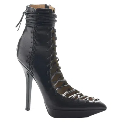 Pre-owned Versace New  Black Leather Lace-up Shoes Boots 39 - 9