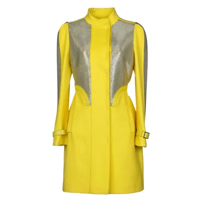 Pre-owned Versace New  Chain Mesh Panel Yellow Wool Coat It. 38 - Us 4