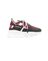 VERSACE NEW VERSACE CHAIN REACTION BLACK RED SUEDE LOW TOP CHUNKY SNEAKER