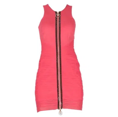 Pre-owned Versace New  Crystal Embellished Pink Ruched Mini Dress
