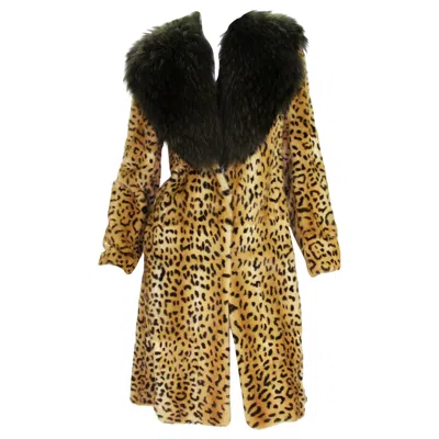 Pre-owned Versace New  Fur Mink Leopard Print Coat It. 38 In Brown