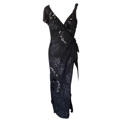 Pre-owned Versace New  F/w2017 Runway Crystal Embellished Lace Backless Black Evening Gown