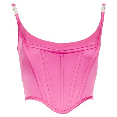 Pre-owned Versace New  Medusa '95 Satin Waterlilly Fuschia Boned Buckle Crop Top It38 Xs In Pink