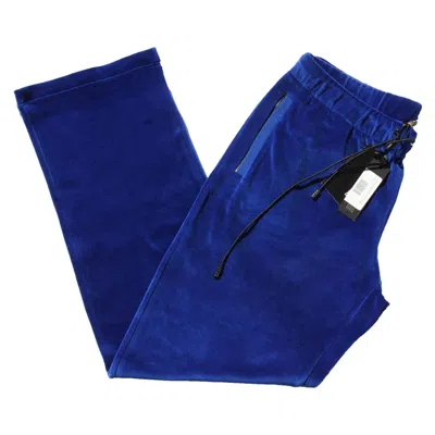 Pre-owned Versace New  Medusa Logo Men's Blue Velvet Sweatpants Black Leather Trim Size Xl