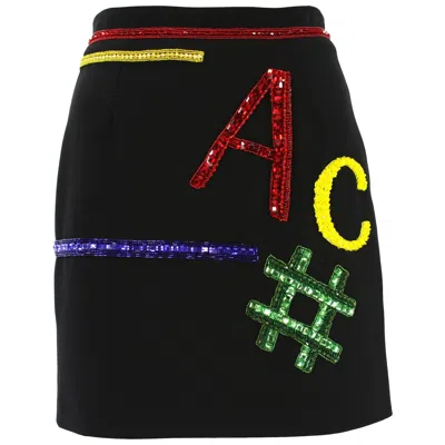 Pre-owned Versace New  Mini Swarovski Crystal Beaded Black Silk Skirt It. 40