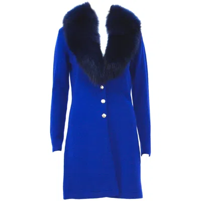 Pre-owned Versace New  Purple Blue Wool Cardigan With Detachable Fox Collar 42