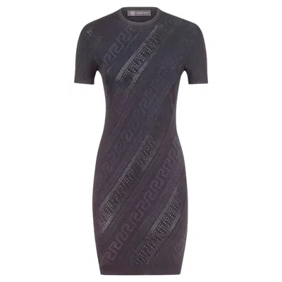 Pre-owned Versace New  Seamless Black Knit Dress 42 - 6