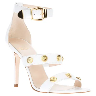 Pre-owned Versace New  Signature Medusa Medallion Ankle-strap White Leather Sandals 40 - 10