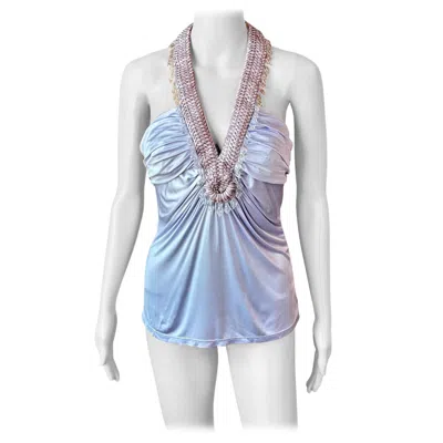 Pre-owned Versace New  S/s 2006 Runway Crystal Embellished Halter Top In Gray
