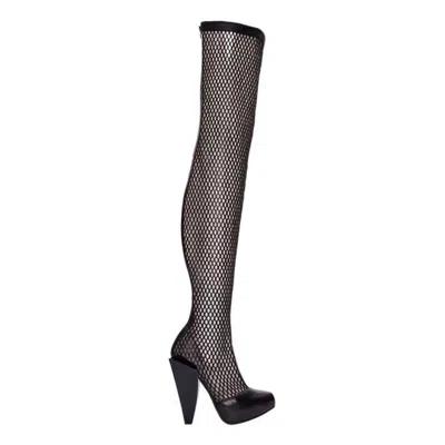 Pre-owned Versace New  Thigh High Black Mesh Boots 38 - 8