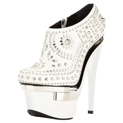 Pre-owned Versace New  White Leather Studded Triple Platform Ankle Boots Booties 37 And 40