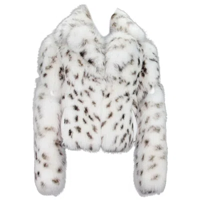 Pre-owned Versace New  Women's Real Fox Leather Leopard Print White Fur Jacket 46