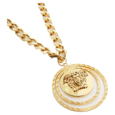 Versace Nickel Medusa Halo Coin Chunky Long Necklace In Gold